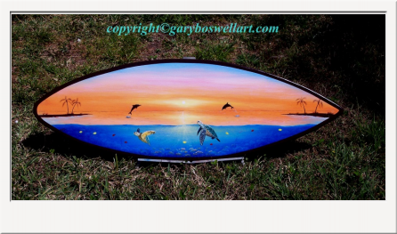 Sea Turtles sunset painted surfboard